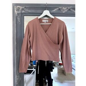 Crocodile Vintage Wool Scalloped V-Neck Long Sleeve Wrap Style Sweater M